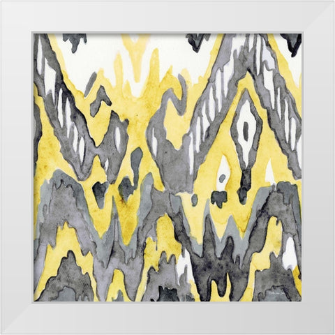 Yellow-Gray Ikat 2 White Modern Wood Framed Art Print by Stellar Design Studio