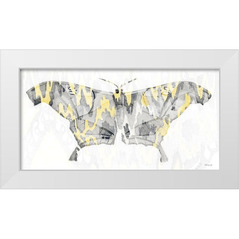 Yellow-Gray Patterned Moth 2 White Modern Wood Framed Art Print by Stellar Design Studio