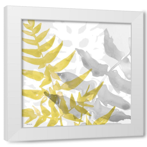 Yellow-Gray Leaves 2 White Modern Wood Framed Art Print by Stellar Design Studio