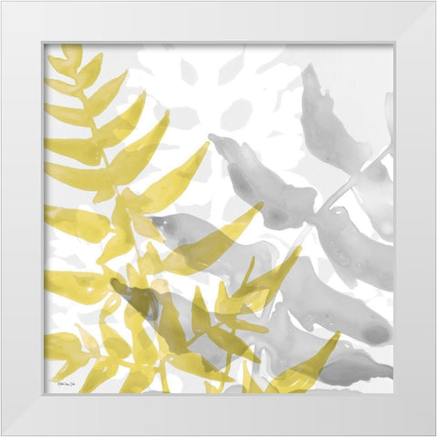 Yellow-Gray Leaves 2 White Modern Wood Framed Art Print by Stellar Design Studio