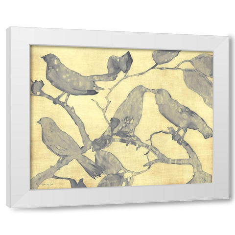 Yellow-Gray Birds 1 White Modern Wood Framed Art Print by Stellar Design Studio