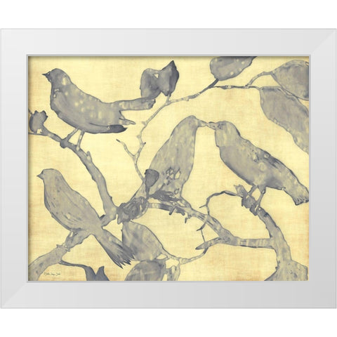 Yellow-Gray Birds 1 White Modern Wood Framed Art Print by Stellar Design Studio