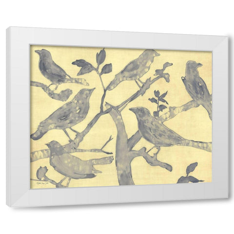 Yellow-Gray Birds 2 White Modern Wood Framed Art Print by Stellar Design Studio