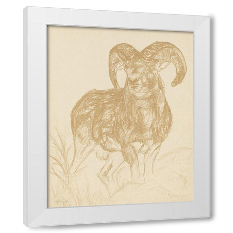 Big Horn Sketch White Modern Wood Framed Art Print by Stellar Design Studio