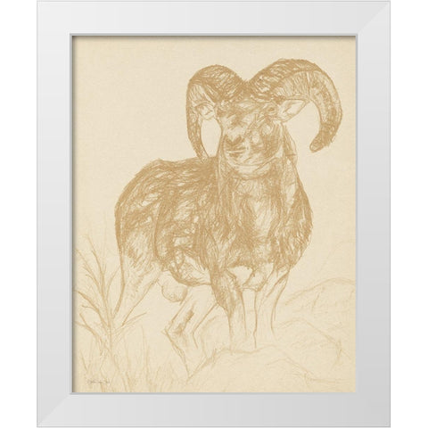 Big Horn Sketch White Modern Wood Framed Art Print by Stellar Design Studio