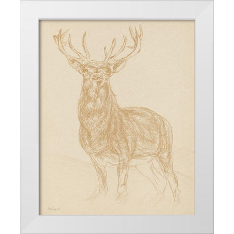 Buck Sketch White Modern Wood Framed Art Print by Stellar Design Studio