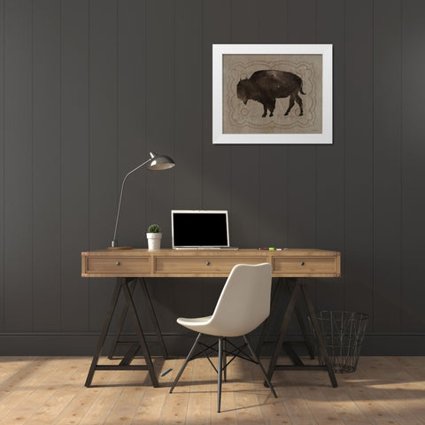 Buffalo Impression 2 White Modern Wood Framed Art Print by Stellar Design Studio