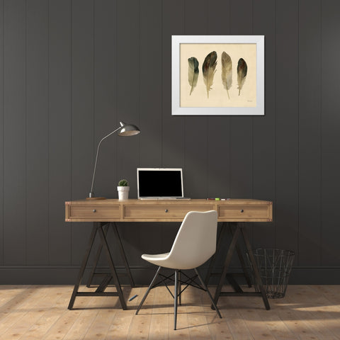 Four Feathers White Modern Wood Framed Art Print by Stellar Design Studio