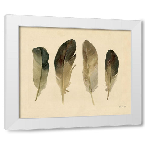 Four Feathers White Modern Wood Framed Art Print by Stellar Design Studio