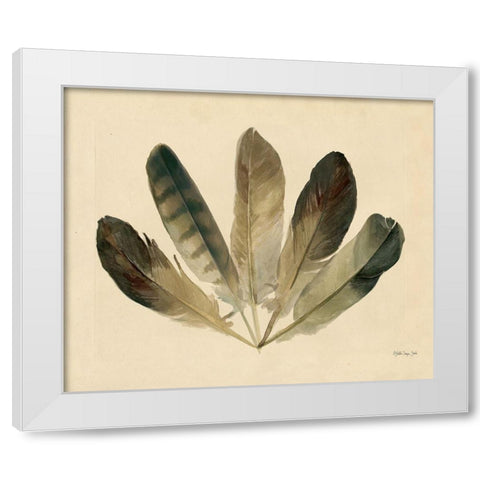 Five Feathers White Modern Wood Framed Art Print by Stellar Design Studio