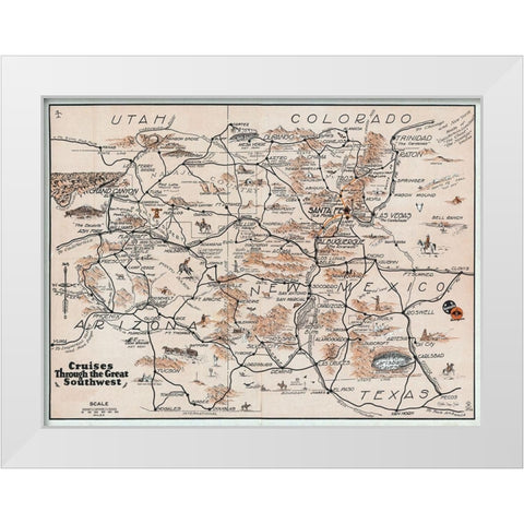 Southwest Travel Map White Modern Wood Framed Art Print by Stellar Design Studio