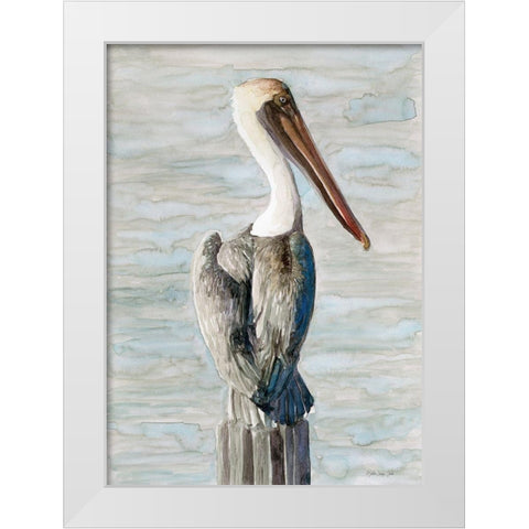 Brown Pelican 1 White Modern Wood Framed Art Print by Stellar Design Studio
