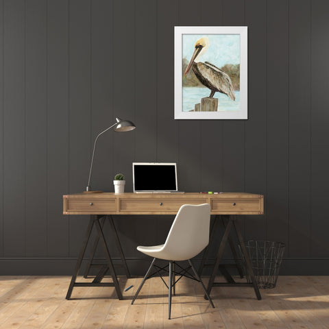 Brown Pelican 3 White Modern Wood Framed Art Print by Stellar Design Studio