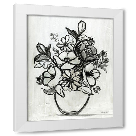 Arrangement in Ink White Modern Wood Framed Art Print by Stellar Design Studio