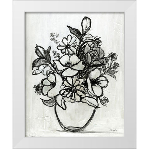 Arrangement in Ink White Modern Wood Framed Art Print by Stellar Design Studio