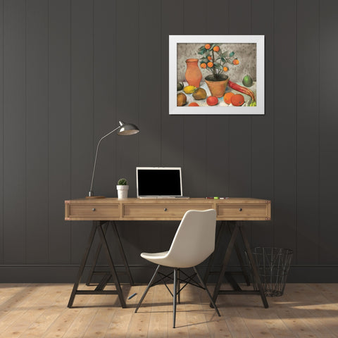 Still-Life with Oranges White Modern Wood Framed Art Print by Stellar Design Studio