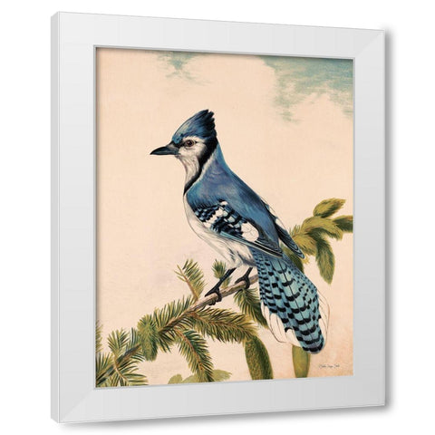Bluebird on Evergreen White Modern Wood Framed Art Print by Stellar Design Studio
