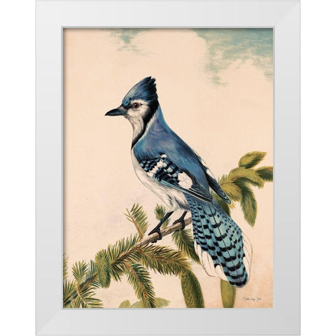 Bluebird on Evergreen White Modern Wood Framed Art Print by Stellar Design Studio