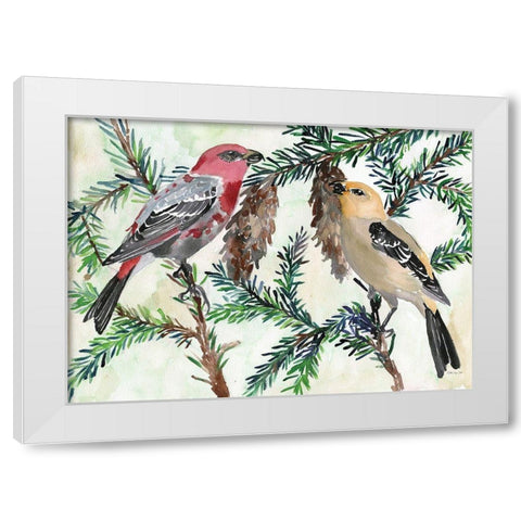 Bird and Branch Duet White Modern Wood Framed Art Print by Stellar Design Studio