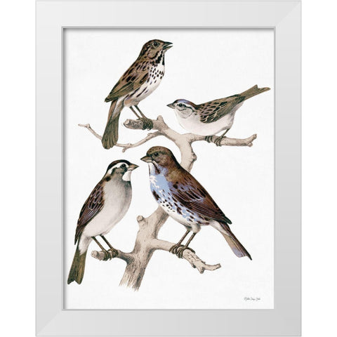 Birds on Branch White Modern Wood Framed Art Print by Stellar Design Studio