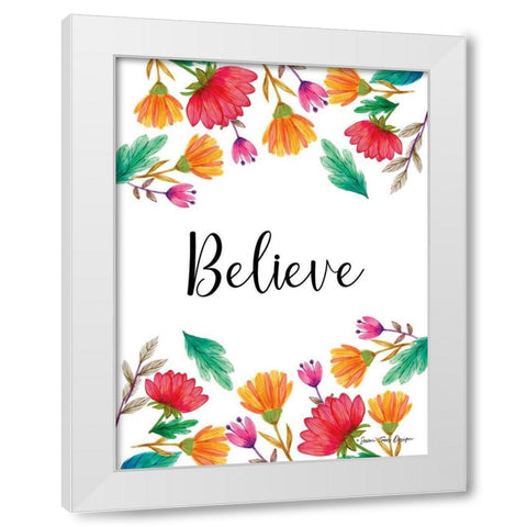 Floral Believe White Modern Wood Framed Art Print by Seven Trees Design