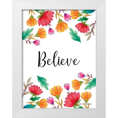 Floral Believe White Modern Wood Framed Art Print by Seven Trees Design