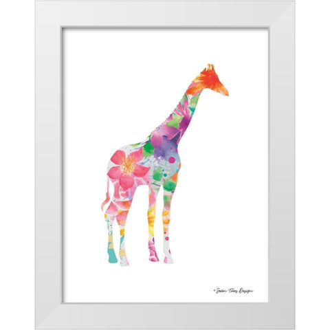 Floral Giraffe White Modern Wood Framed Art Print by Seven Trees Design