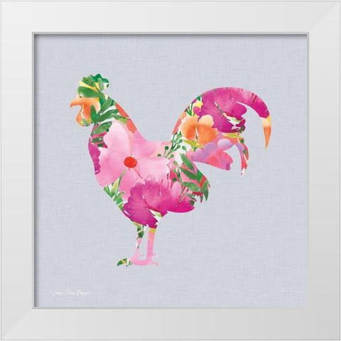 Floral Rooster White Modern Wood Framed Art Print by Seven Trees Design