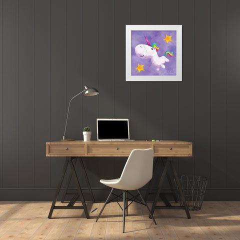 Rainbow Unicorn III White Modern Wood Framed Art Print by Seven Trees Design