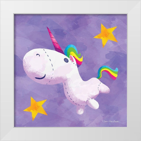 Rainbow Unicorn III White Modern Wood Framed Art Print by Seven Trees Design