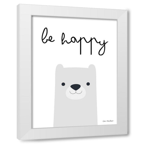 Be Happy White Modern Wood Framed Art Print by Seven Trees Design