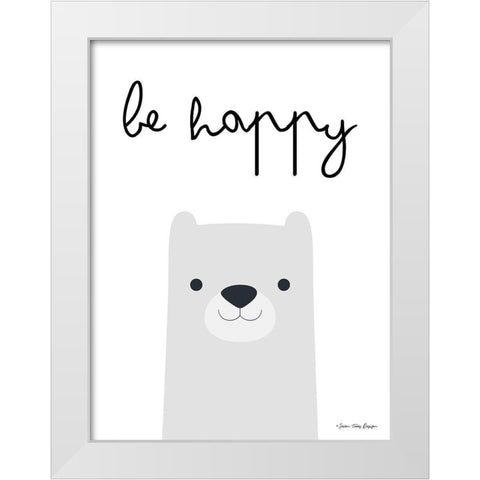 Be Happy White Modern Wood Framed Art Print by Seven Trees Design