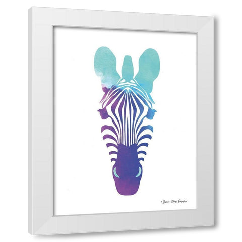 Violet and Teal Zebra White Modern Wood Framed Art Print by Seven Trees Design
