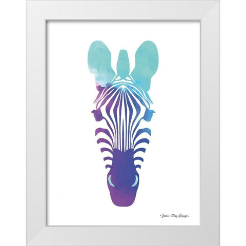 Violet and Teal Zebra White Modern Wood Framed Art Print by Seven Trees Design