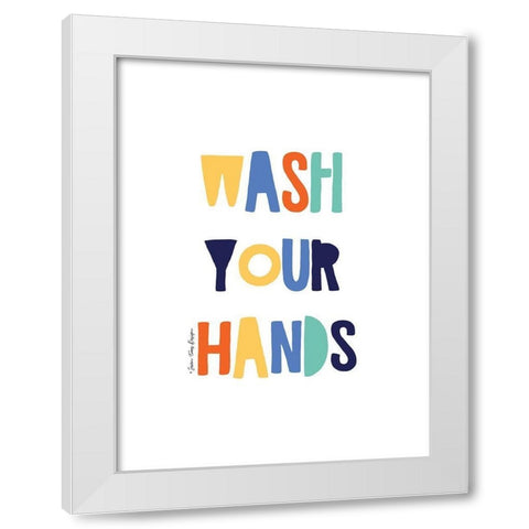 Wash Your Hands White Modern Wood Framed Art Print by Seven Trees Design