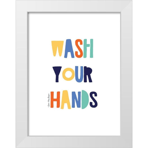 Wash Your Hands White Modern Wood Framed Art Print by Seven Trees Design