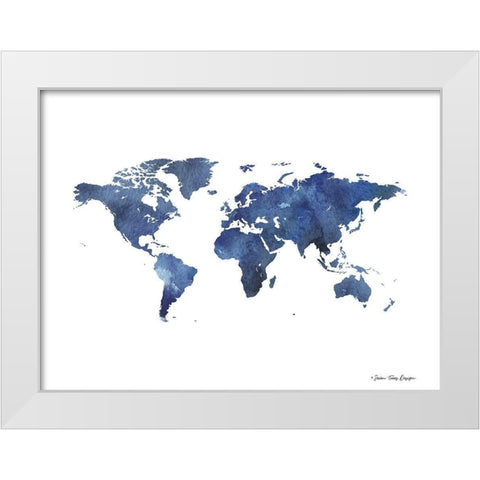 Watercolor World in Dark Blues White Modern Wood Framed Art Print by Seven Trees Design