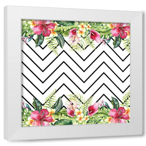 Watercolor Tropical Flowers and Lines White Modern Wood Framed Art Print by Seven Trees Design