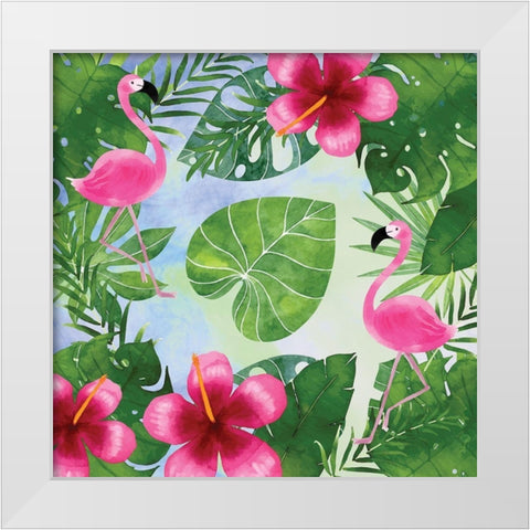 Tropical Life Flamingo I White Modern Wood Framed Art Print by Seven Trees Design