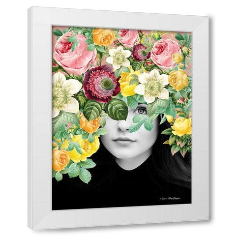 The Girl and the Flowers White Modern Wood Framed Art Print by Seven Trees Design