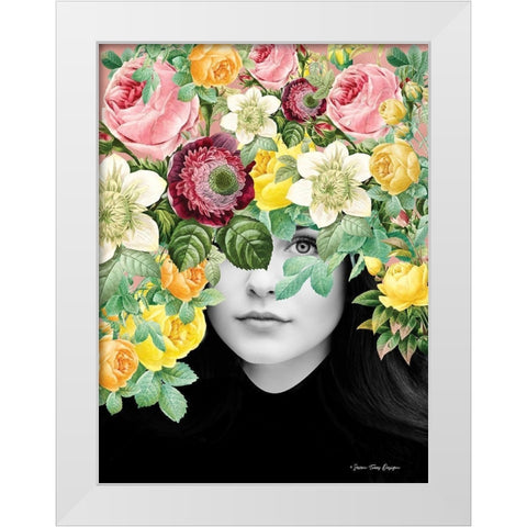 The Girl and the Flowers White Modern Wood Framed Art Print by Seven Trees Design