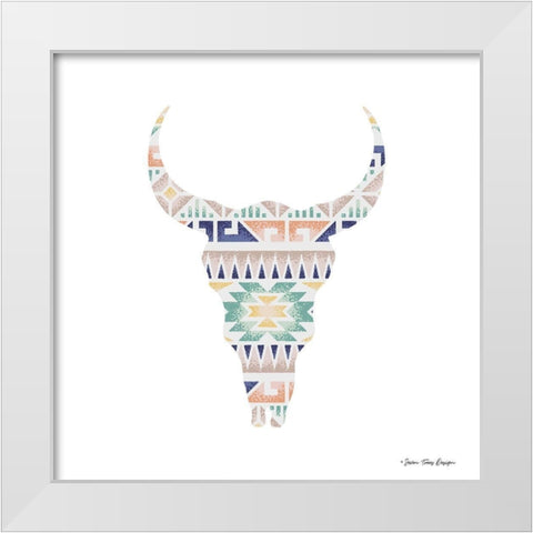 Aztec Cow Head   White Modern Wood Framed Art Print by Seven Trees Design