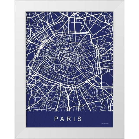 Paris Street Blue Map White Modern Wood Framed Art Print by Seven Trees Design