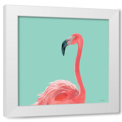 Flamingo White Modern Wood Framed Art Print by Stellar Design Studio