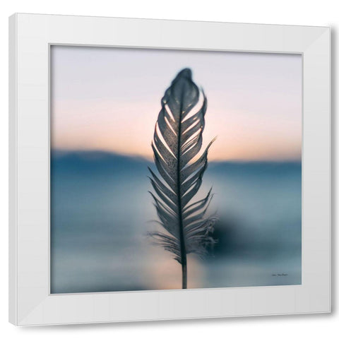 Feather Sunset White Modern Wood Framed Art Print by Stellar Design Studio