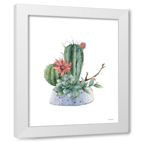 Watercolor Cactus White Modern Wood Framed Art Print by Seven Trees Design