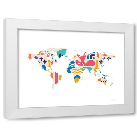 Abstract Colorful World Map White Modern Wood Framed Art Print by Seven Trees Design