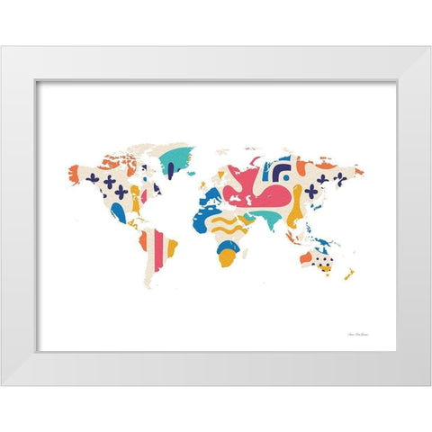 Abstract Colorful World Map White Modern Wood Framed Art Print by Seven Trees Design