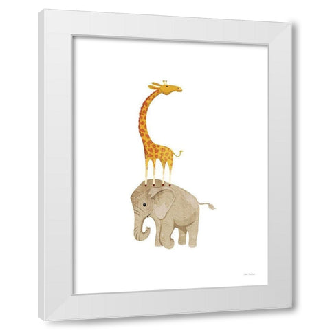 Safari Elephant and Giraffe White Modern Wood Framed Art Print by Stellar Design Studio