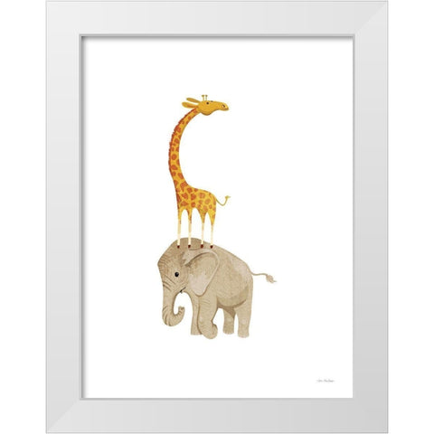Safari Elephant and Giraffe White Modern Wood Framed Art Print by Stellar Design Studio
